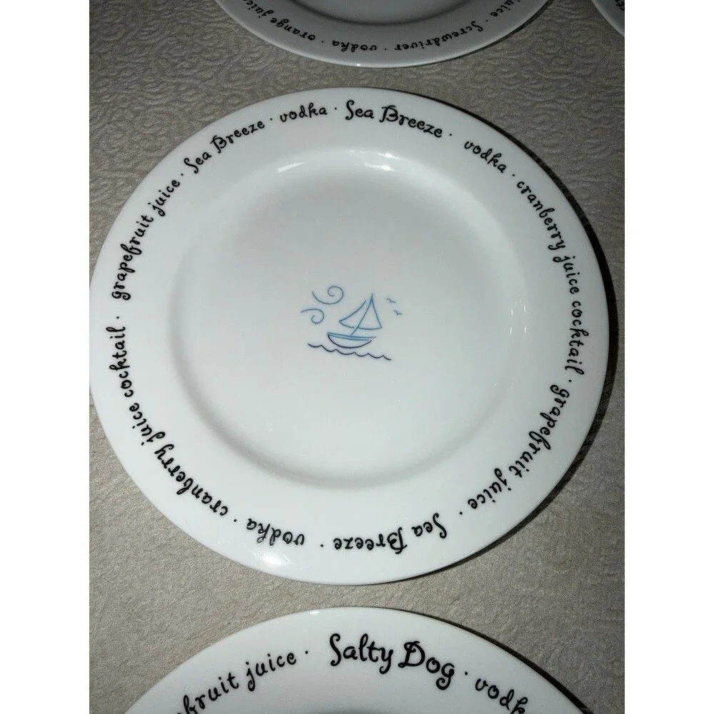 Pottery Barn Bar Lingo Appetizer Plates Set Of 8 Cocktails Mixed Drink Recipe 8”